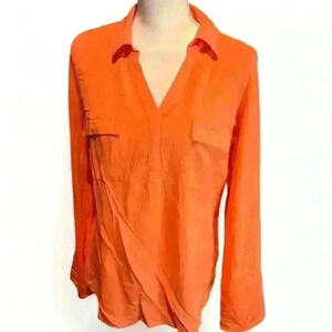 Sonoma Women's Orange Collared Utility Blouse Size Large Long Sleeve Casual